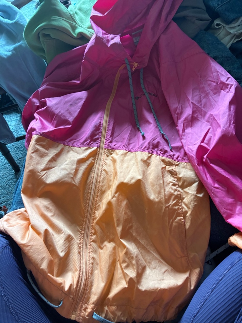 Columbia Kids Hooded Two-Tone Pink and Orange Rain Jacket
